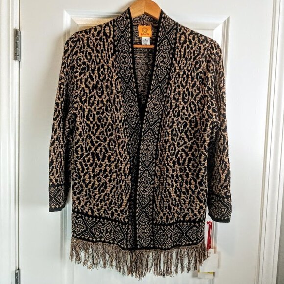 Ruby Rd. Animal Print Metallic Fringed Open Cardigan NWT - Picture 1 of 6